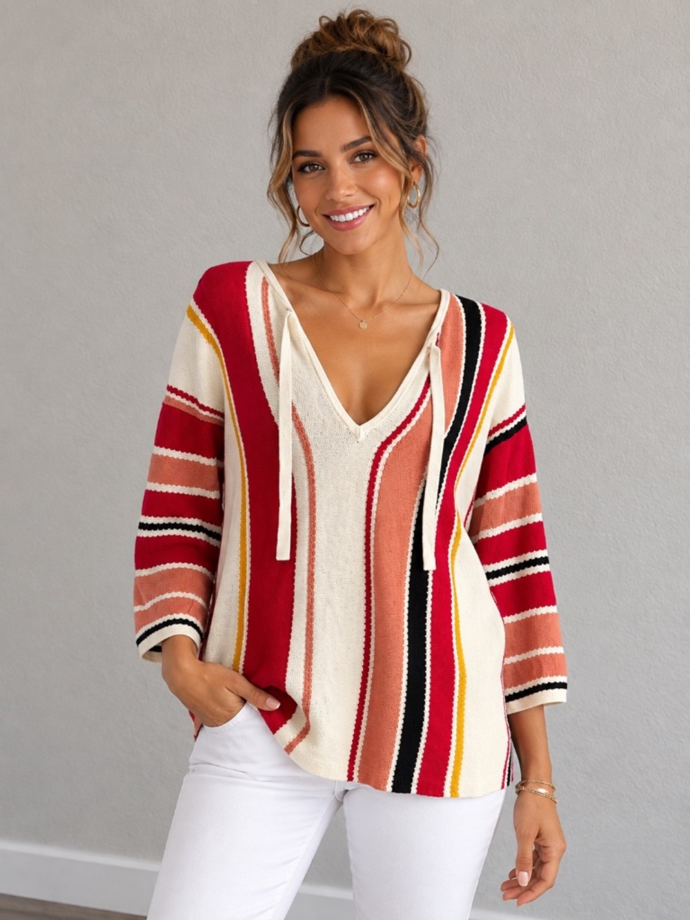 Ann Taylor LOFT 100% Cotton BOHO Relaxed Casual Sweater Knit Top Size Small